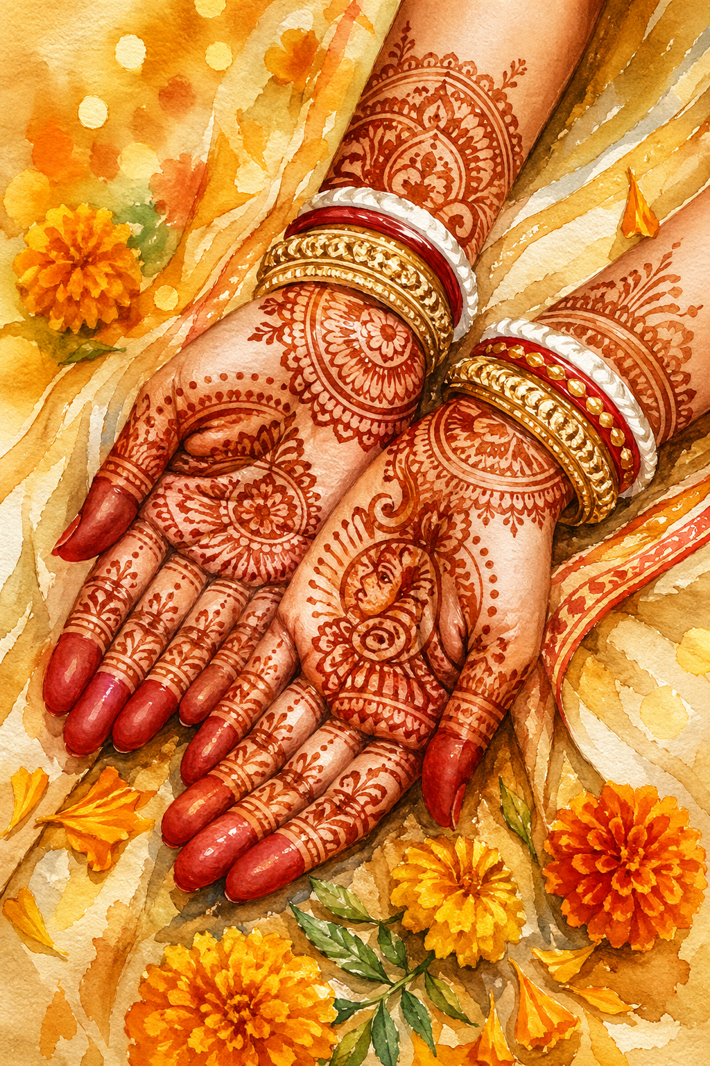 Bengali henna hands — SensibleMatch matrimonial illustration